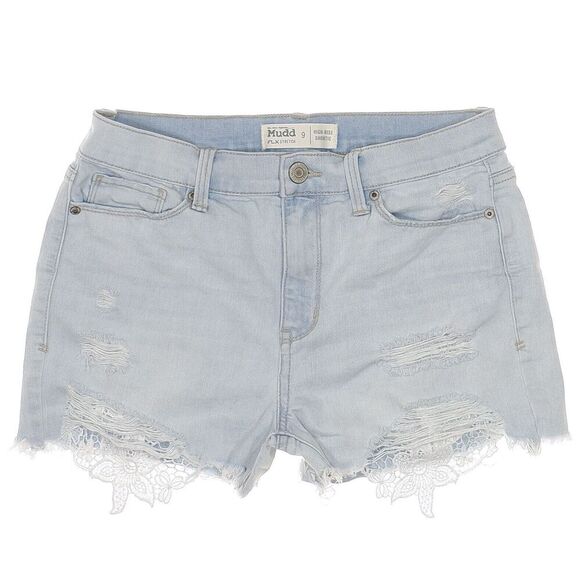 Mudd Jean Shorts Junior 9 W28 High Rise Shortie Flx Stretch Distressed Denim - Picture 1 of 7